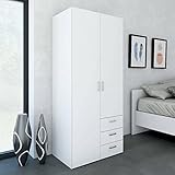 Dmora Kleiderschrank mit Zwei Flügeltüren und DREI Schubladen, Farbe Weiß, 77 x 175 x 49 cm
