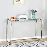 Bacyion Konsolentisch aus Glas, moderner Kouchtisch mit transparenter Glasplatte, Chromgestell, schmaler Tisch, Eingangstisch, einfach zu montieren, Eingangstisch, Wohnzimmer, Flur, 106 x 30 x 78 cm