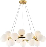 ACLBLK 25 Lichter, kreativer Cluster-Globus-Glasblasen-Kronleuchter, runder Milchglas-Kronleuchter für Esszimmer, goldfarbene Mid-Century-Deckenpendelleuchte, großer Kronleuchter für Wohnzimmer, Schla