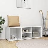 TECHPO Schuhbank, Hochglanz, weiß, 105 x 35 x 35 cm, aus Holz, mit Farbe: Hochglanz-Weiß