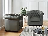 Vente-unique - 2 Sessel aus Büffelleder Chesterfield – Grau