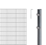 Alberts 650988 Doppelstabmattenzaun als 12 tlg. Zaun-Komplettset | verschiedene Längen und Höhen | kunststoffbeschichtet, anthrazit | Höhe 180 cm | Länge 10 m