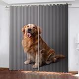 GIOVIA 3D Golden Retriever Vorhang Abdunkelnde Süßer Hund Polyester Vorhänge mit ösen 2er Set Gardinen Blickdicht Verdunkelungs Geräuschreduzierung für Schlafzimmer Wohnzimmer B 234 X H 137 cm