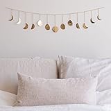 Mondphasen Girlande Wanddeko Handgemachte Gehämmerte Mond Wandkunst Boho Mondzyklus Dekor Glänzende Decor Wandbehang mit Kette Aesthetic Zimmer Dekoration Girlanden Deko Weihnachten Gold 91cm 13 Monde