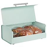 mDesign Brotkasten aus Metall – stilvolle Brotbox im Vintage-Style – Aufbewahrungsbox mit Deckel für Backwaren und vieles mehr – mintgrün