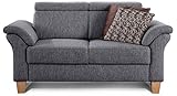 Cavadore 2-Sitzer Sofa Ammerland / Couch mit Federkern im Landhausstil / Inkl. verstellbaren Kopfstützen / 156 x 84 x 93 / Strukturstoff grau