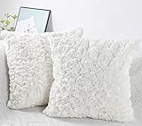 NIULAA Weich Plüsch Kissenbezug 40x40 2er Set Weiß Deko Kissenbezüge Pelz Flauschig Kissenhülle Luxus Zierkissen Sofakissen Kunstfell Kissen für Sofa Wohnzimmer Schlafzimmer