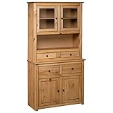 vidaXL Panama-Kiefer Massiv Highboard mit 4 Schubladen 4 Türen Rustikal Kommode Anrichte Schrank Vitrine Standschrank 93x40,5x180cm