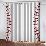 LAMPPE Thermovorhang Hitzeschutz Und Verdunklung Mit Ösen Kinder Verdunklungsvorhänge 3D Weißer Baseball 2Er Set H 230 X B 150 cm Vorhang Blickdicht Vorhänge Schlafzimmer Fenstergardinen Wohnzimmer