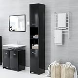 JUNZAI Badezimmerschrank, Badschrank, Badezimmer Möbel, Badmöbel Für Kleine Bäder, Kleiner Schrank, Schwarz 30x30x183,5 cm Spanplatte