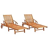 Homgoday 2-TLG. Sonnenliegen Gartenliege Liege Relaxliege Gartenmöbel Strandliege Freizeitliege Liegestuhl mit Rollen Massivholz Akazie