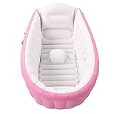Aufblasbare Babybadewanne, Wasserstandsmarkierung, Rutschfester Boden, Faltbare Aufblasbare Wanne, Seitentaschen, Einfach Aufzublasen mit Luftpumpe für Duschraum (Rosa)