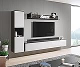 MINIO go for it - Wohnwand 3-Teilig Set Parma I Hängend oder Stehend I Highboard I Lowboard I Wandboard I Laminierte Spannplatte I Matera und Weiß Hochglanz - ohne Beleuchtung