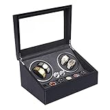 Fetcoi 4+6 Automatische Uhrenbeweger Box mit LED Deko, Schwarz Uhren Vitrine Leise Watch Winder Uhrenbox 220V Schmuckschatulle für Uhrenshop Sammler Geschenk