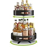 Tuohwue 360°Drehbare Küche Gewürzregal Schwarz, Edelstahl Kugellager Drehteller Organizer, Regal für Küche, Bad, Balkon, Schminktisch- Gewürze Organizer Plattenspieler (schwarz 2)