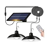 WUYOR Solar Hängeleuchten Doppelkopf Solar Schuppen Lichter 60LED IP65 Wasserdichte Outdoor Solar Lichter Innen mit Remote Auto Ein/Aus, für Garten Hof Scheune Balkon Korridor Gazebo Haus Landschaft