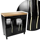 paplinskimoebel Badschrank Vitoria 80 x 38,8 x 80,4 cm, Hochglanzlack schwarz auf Füßen + Metallgriffe in Gold, stehend badezimmerunterschränk, bademöbel-Set, Glamour Style