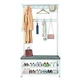 Metall Industrial garderoben 4 IN 1 garderobe mit sitzbank und Schuhschrank Multifunktional garderobenständer mit sitzbank garderobe flur, Geeignet für Flur, Schlafzimmer, Wohnzimmer (80 CM, weiß)