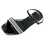 PTLLEND Tischtennis Schuhe Damen Mode Sommer Damen Sandalen Flache Weiche Sohle Offene Spitze Atmungsaktiver Komfort Perlenschnalle Lässiger Strandstil Keilabsatz Schuhe Damen Pumps