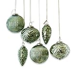 LOBERON® Weihnachtsschmuck 6er Set Silverhill, Weihnachtskugeln, Glas, Edelstahl, H/Ø ca. 10/10 cm, antikgrün, antikgrün