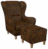 Yiibcio Sessel Freizeit Sofa Stühle Ohrensessel, Fernsehsessel mit Hocker; Design: Kunstleder Vintage, braun, hell für Büro, Schlafzimmer, Küche, Wohnzimmer, Eingang (Color : Mit Hocker)