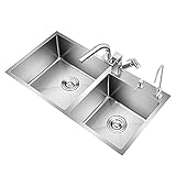 ANSNOW Handgefertigte Gebürstete Spüle, Aufsatzwaschbecken Für Den Innenbereich Für Moderne Bauernhausdekoration, Arbeitsplatz-Küchenbereich – Edelstahl/75 * 40 cm (29,53 * 15,75 Zoll)