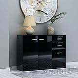 JUNZAI Sideboard, Kommode, Kommoden & Sideboards, Schrank Wohnzimmer, Commode, Schlafzimmerkommode, Hochglanz-Schwarz 105x30x75 cm Spanplatte