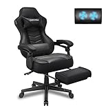 Fullwatt Gaming Stuhl Bürostuhl Racing Stuhl Massage mit Fußstütze Ergonomisch 90-150° Rückenlehne Verstellbar Abnehmbare Kopfstütze Lendenkissen PU Leder (Schwarz)