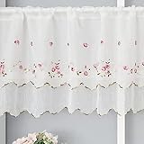 choicehot Rosa Vorhänge Scheibengardinen 40 cm Hoch Weiß Landhaus Romantisch Scheibengardinen Doppelschicht Handgestickt Kurzgardine Retro Landhausstil Cafe Vorhänge, B145 x H40cm