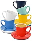Cosumy Espressotassen 6er Set Bunt mit Untertassen 70ml - Keramik - Hält Lange Warm - Moderner Farben - Geschenkbox