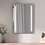 EMKE Spiegel mit Beleuchtung Badspiegel mit Beleuchtung 80x60cm LED Badspiegel mit Taste/Beschlagschutz/Explosionssichere Folie/Warmweißes Licht und Kaltesweißes Licht Badezimmer Wandspiegel IP44