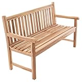 Divero 3-Sitzer Bank Holzbank Gartenbank Sitzbank 150 cm – zertifiziertes Teak-Holz unbehandelt hochwertig massiv – Reine Handarbeit – wetterfest (Teak Natur)