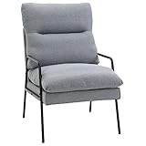 HOMCOM Polstersessel Wohnzimmerstuhl Bürostuhl Polsterstuhl Sessel Esszimmerstuhl mit Rückenlehne Schaumstoff leinenartiges Polyester Metall Grau+Schwarz 61 x 76 x 96 cm