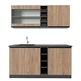 Vicco Küchenzeile Küchenblock Einbauküche R-Line J-Shape 160 cm modern Küchenschränke Küchenmöbel (Anthrazit-Eiche)