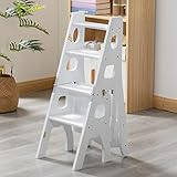 Holzleiterstuhl, 4-Stufen-Treppenstuhl, klappbarer Tritthocker, Trittleiter für den Innenbereich, Schuhbank/Blumenregal, Haushalt, Küche, Badezimmer, Regal, Bücherregal, Weiß