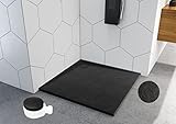 Sellon24® Duschwanne BlackStone Quadratisch 80x80 cm Steinoptik schwarz Extraflache Acryl-Duschtasse Aufbau-Höhe: 3 cm Ablaufgarnitur inklusive