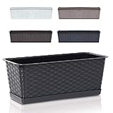Blumenkasten Balkonkasten Blumentopf Rattan Optik Case P Untersetzer Geländerkasten 4 Größen (700 Anthrazit)
