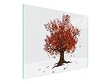 DarHaus Herdabdeckplatte einteilig 52x30 cm Ceranfeld Abdeckung Glas Spritzschutz Abdeckplatte Glasplatte Herd Ceranfeldabdeckung Deko, Baum Laub