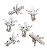 Logbuch-Verlag 6 Silberne Hirschkopf Hirsch Holzklammern Deko Klammern Weihnachten Verpackung 4,5 cm