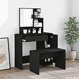 Tidyard Schminktisch Set, Schminktisch mit Spiegel und Hocker, Frisiertisch mit Spiegel,Kosmetiktisch Kommode Frisierkommode Schminkspiegel, für Make-up, Schwarz 86,5x35x136 cm
