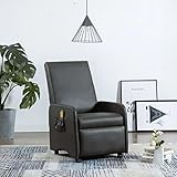 Homgoday Massagesessel Fernsehsessel Relaxsessel Ruhesessel Polstersessel Wohnzimmer Liegesessel Liegefunktion Fünf Massagemodi mit Heizfunktion Grau Kunstleder