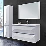 OIMEX ELISA 70 cm Badmöbel Set Waschtisch Unterschrank mit Keramik-Waschbecken und Spiegel in Hochglanz Weiß mit 2 Schubladen, Seitenschränke auf Wunsch dazu, Größe: mit 1x Seitenschrank