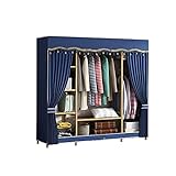 WIQUYBML Marineblaue Kleiderschrank-Organizer-Regale, stabile Massivholzhalterung, Schlafzimmerschränke, doppelt offen, tragbar, zum Zusammenbauen des Kleiderschranks (Größe: 162 x 200 x 43