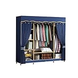 WIQUYBML Marineblaue Kleiderschrank-Organizer-Regale, stabile Massivholzhalterung, Schlafzimmerschränke, doppelt offen, tragbar, zum Zusammenbauen des Kleiderschranks (Größe: 162 x 200 x 43