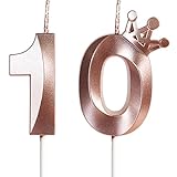 Yiran Geburtstagskerze 10 Zahlenkerze 10 mit Krone, 5cm Roségold Geburtstagskerzen, Kerzen Geburtstag, Tortendeko Geburtstag, Tortendekoration für Mädchen, Erwachsene, 10. Geburtstagsfeier, Jubiläum