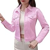 MODSGUE Damen Basic Solid Color Button-Down-Denim-Baumwolljacke mit Taschen Jeansjacke Mantel Lange
