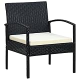 Tidyard Gartenstuhl mit Kissen Gartenstühle Armlehnenstuhl Gartensessel Relaxsessel Rattenstuhl Balkonstuihl Terrassestuhl Sitzstuhl Sessel Essstuhl Gartenmöbel Terrassenmöbel Poly Rattan Schwarz