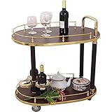 UTMACH Gelagert Rollwagen Edelstahlhalterung Massivholztablett 3-stöckiger Servierwagen Holz-Metall-Barwagen bietet viel Stauraum Dauerhaft