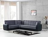 Dmora Matias, Schlafsofa, Ecksofa aus Kunstleder und Stoff, Wohnzimmer mit klick-Klack-Öffnung und wendbarer Halbinsel, 305 x 238 x 91, Schwarz und Grau