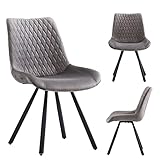 JYMTOM 2er Set Samt Esszimmerstühle Modern Design Grauer Wohnzimmerstühle mit gepolsterter Sitz und schwarzen Metallbeine für Küche, Schlafzimmer, Esszimmer (Samt, grau)
